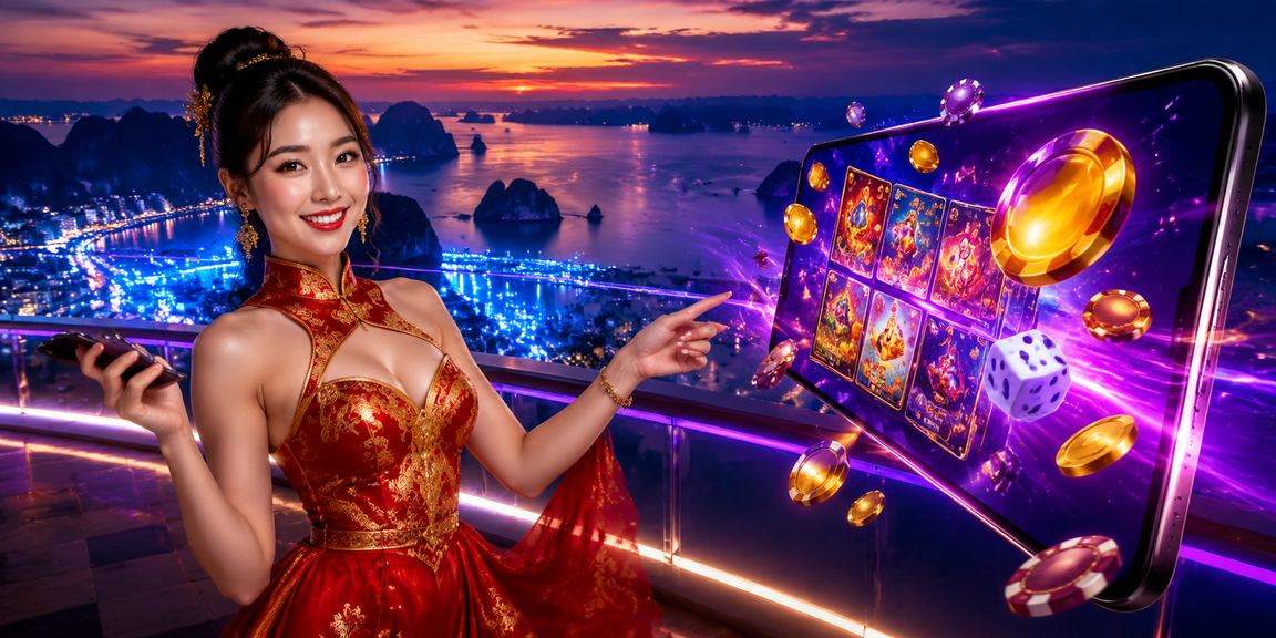 Người dùng trải nghiệm casino di động tại Hạ Long Bay với giao diện neon 1331