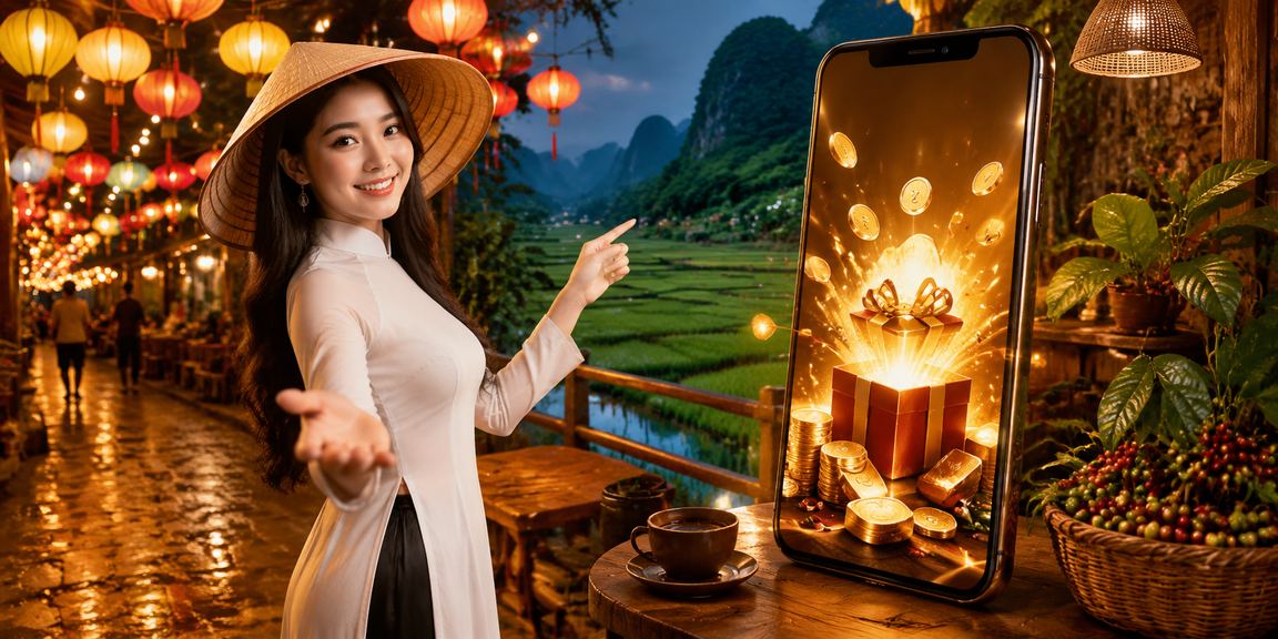 Người dùng tại quán cà phê Ninh Bình thực hiện nạp tiền và nhận thưởng qua ứng dụng di động