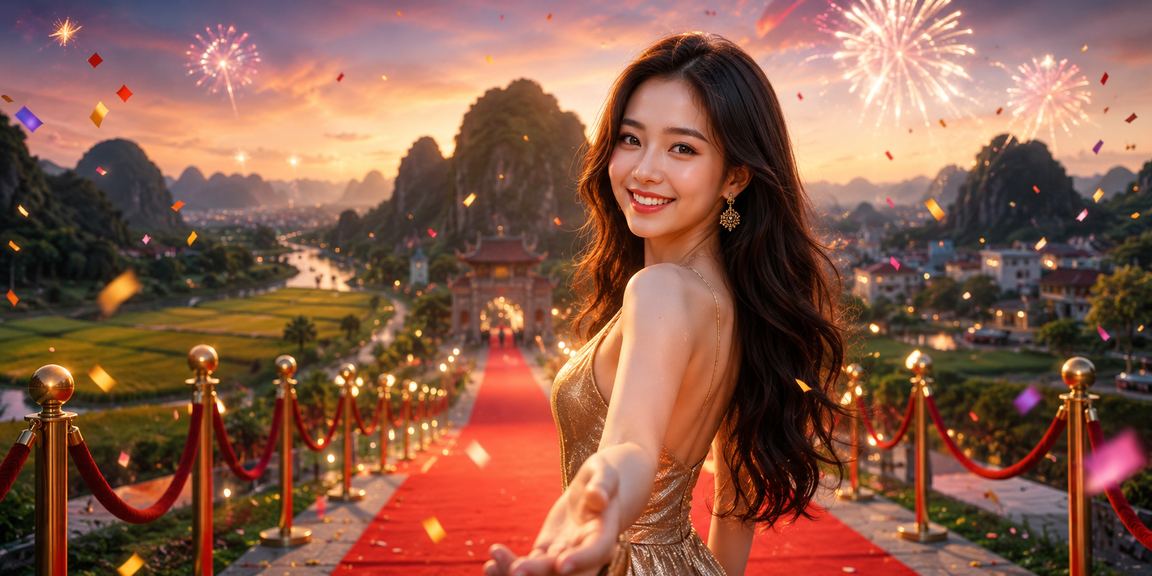 Không khí lễ hội giải trí và casino tại Ninh Bình với ánh đèn sân khấu rực rỡ